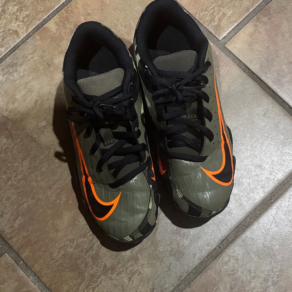 Nike Kids Olive Green Sneakers with Orange Swoosh